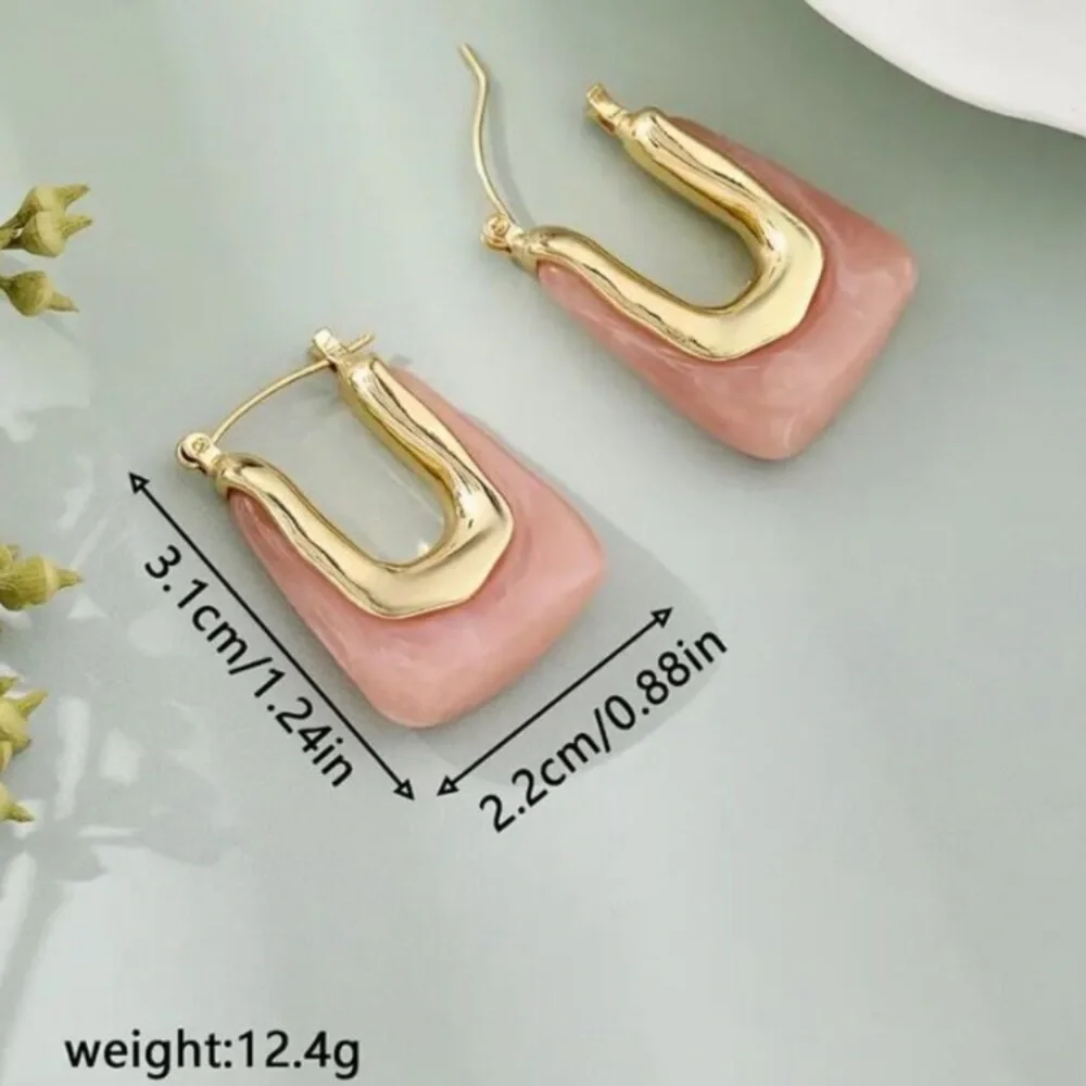 NEW 24k Gold Plated Pink and Gold Square Drop Hoop Earrings Hoops